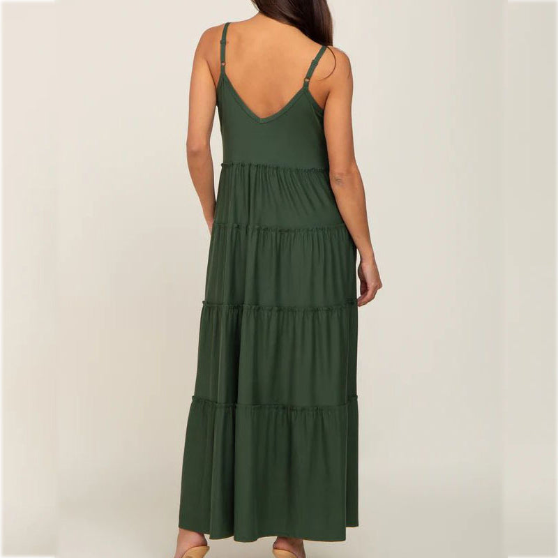 Embrace Your Style with the Green Ruffled Layered Maternity Dress